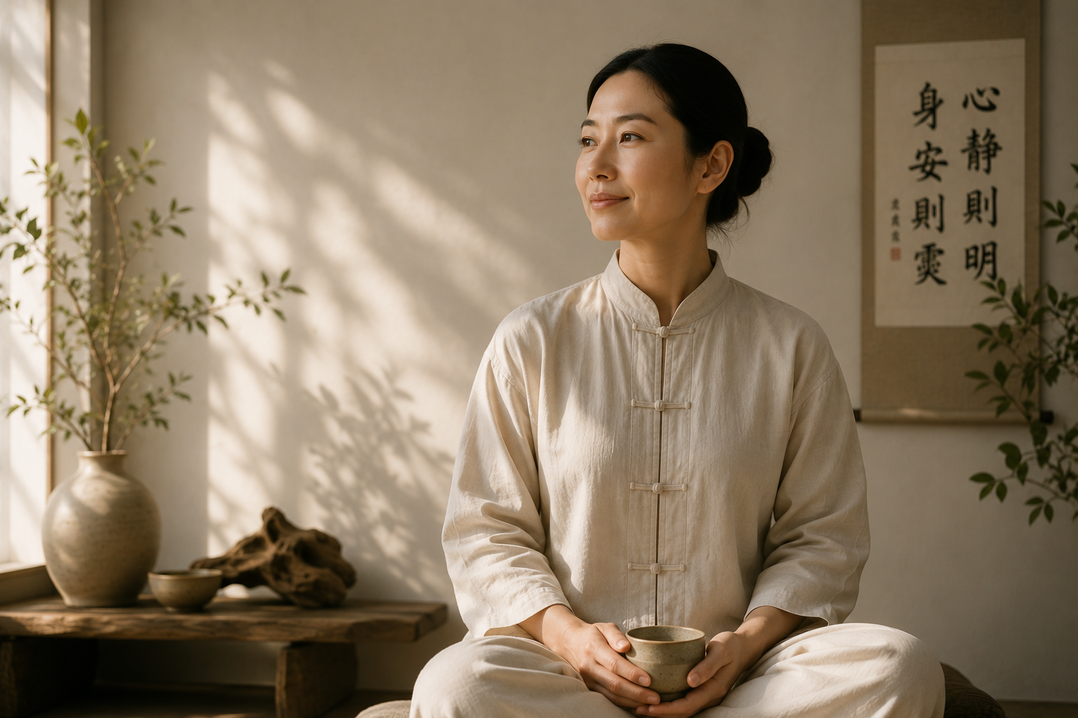 Hong practising mindful Tai Chi movement